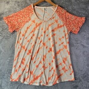 Cato Womens XL Orange Tie Dye Floral Sleeve Top Casual Lightweight Boho Vibe
